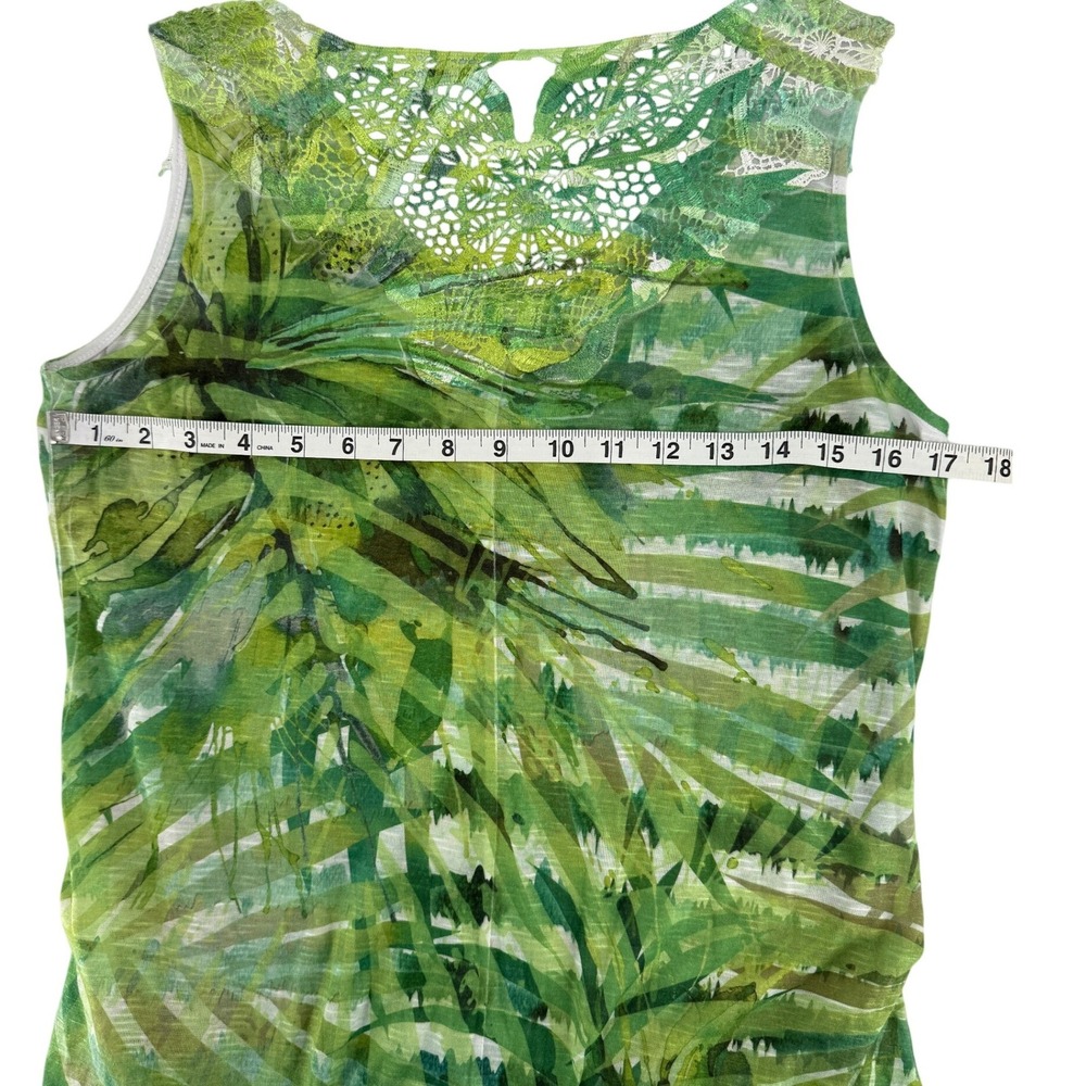 Hannah M Green Y2K Tropical Vibrant Palm Leaf Rhinestone Crochet Lace Tank Top - Picture 4 of 7